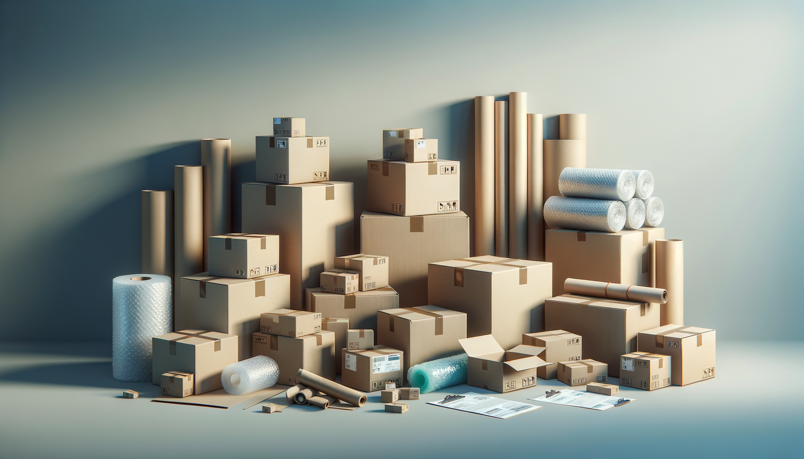 Courier parcels and shipping boxes